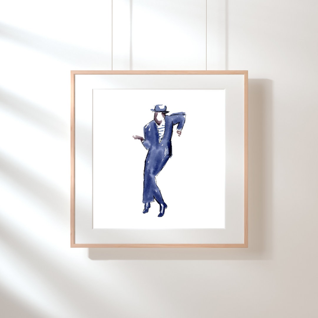 Jazz Dance Watercolor Print | Leon James | 8x8 Jazz Blues Dance Painting