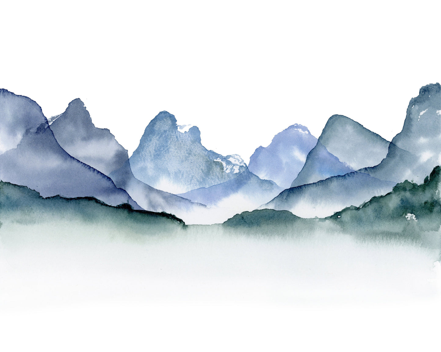 Calming Blue Misty Mountains Watercolor Print | Rocky Moutains | Banff and Jasper National Park