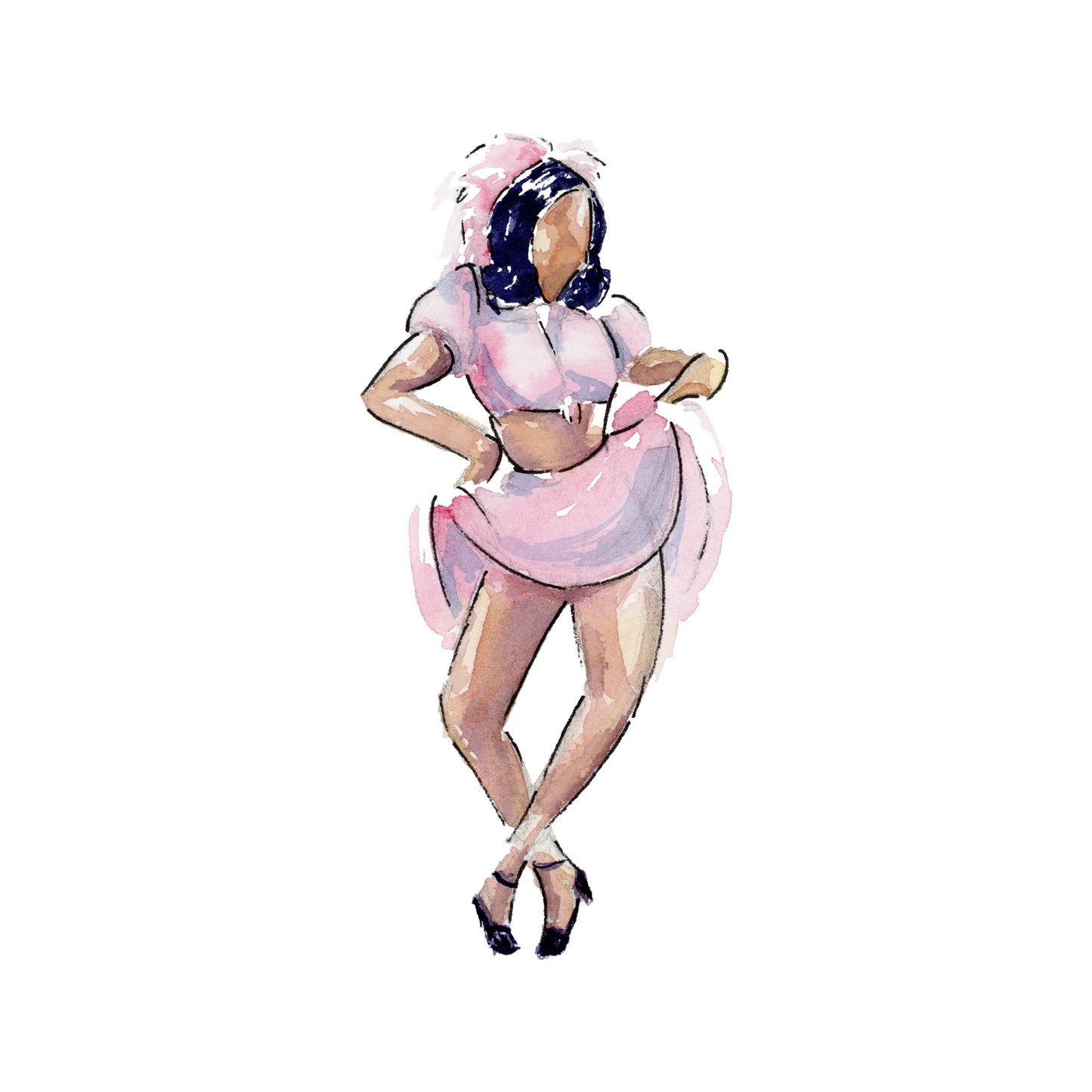 Watercolor Print | Mable Lee in Pink | 8x8 Jazz Dance Painting