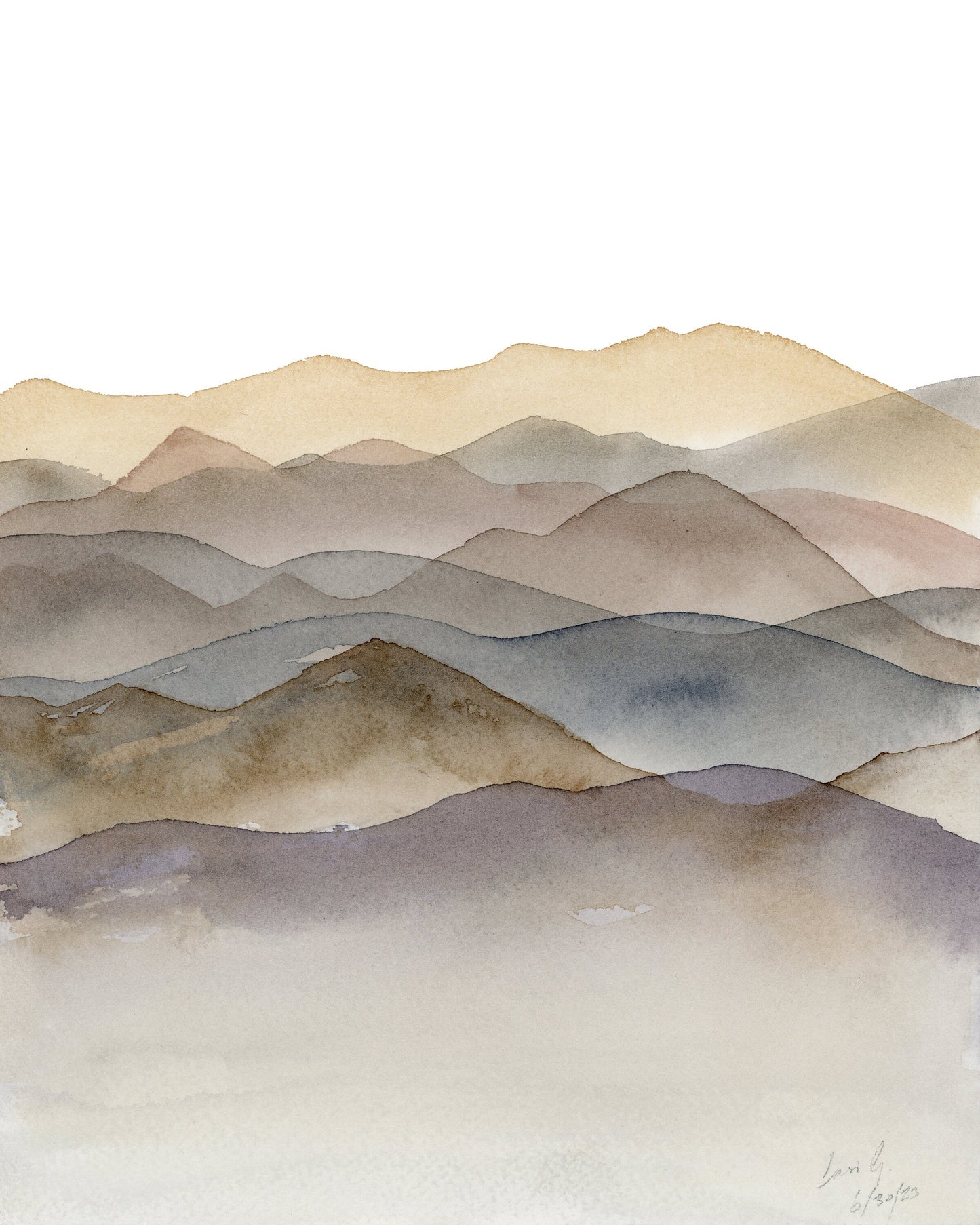 Calming Beige Mountains Watercolor Print