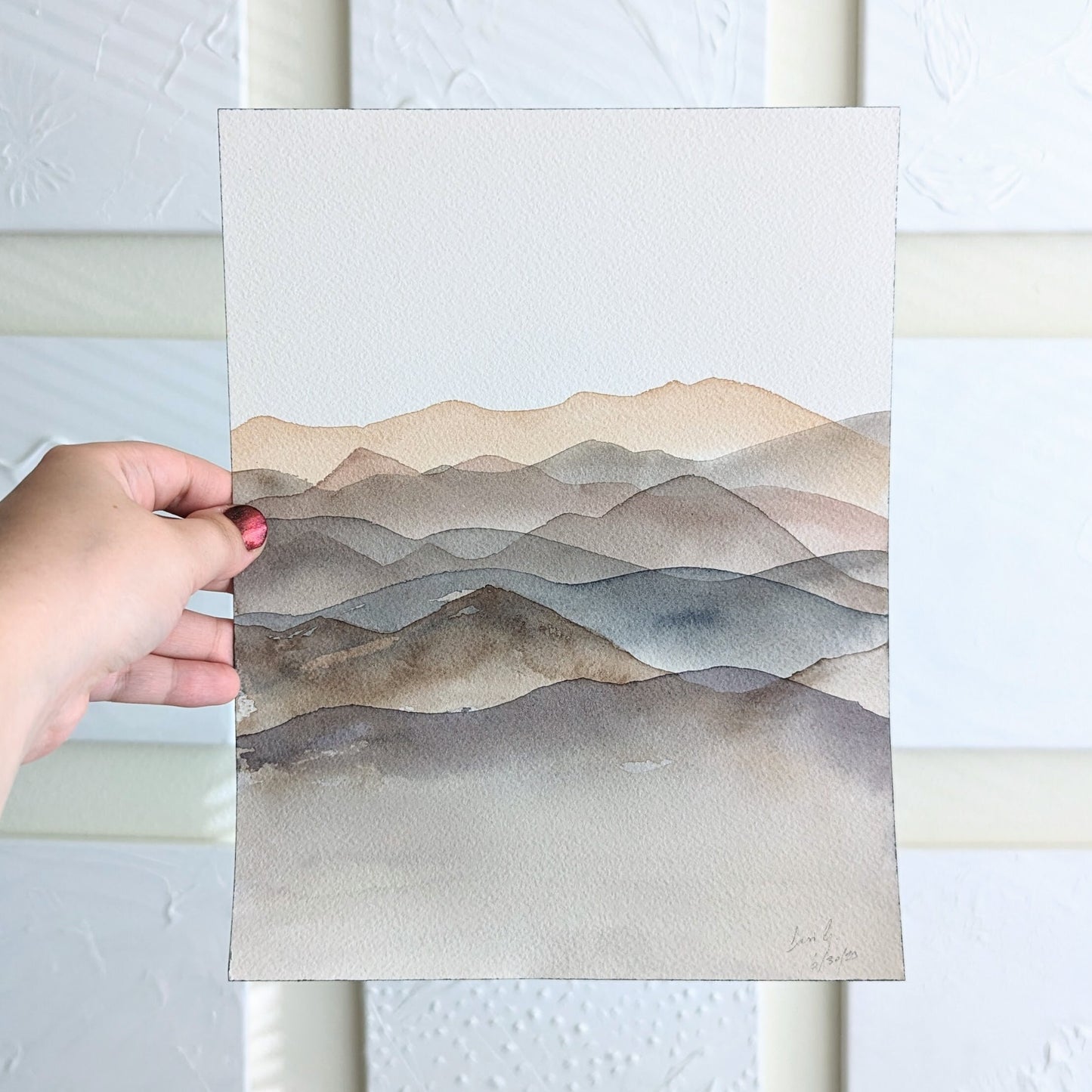 Calming Beige Mountains Watercolor Print