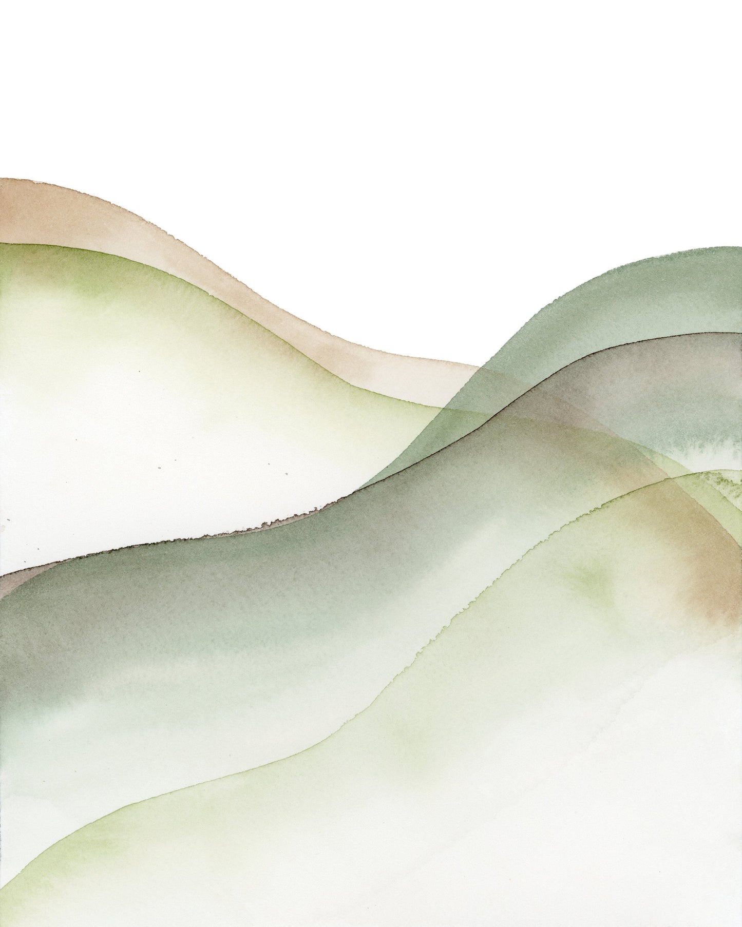 Calming Green Mountains Watercolor Print