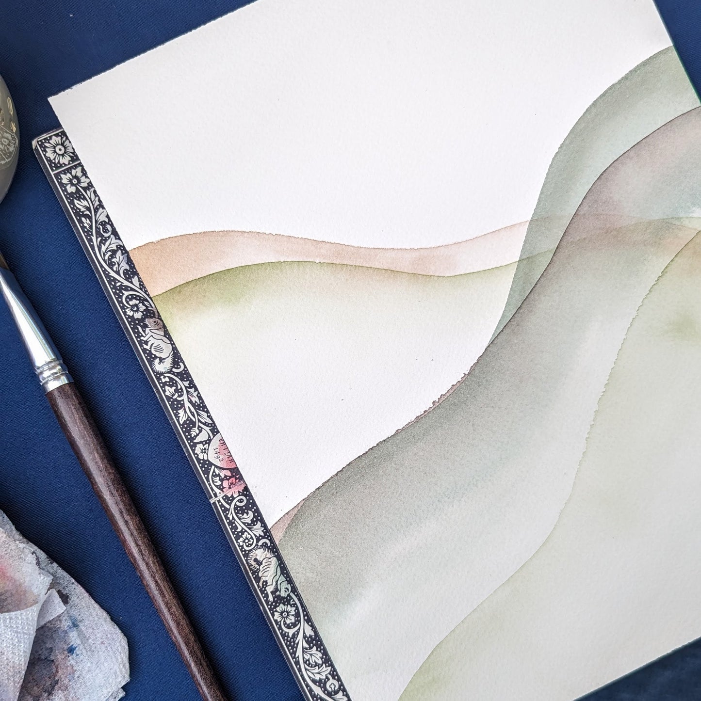 Calming Green Mountains Watercolor Print