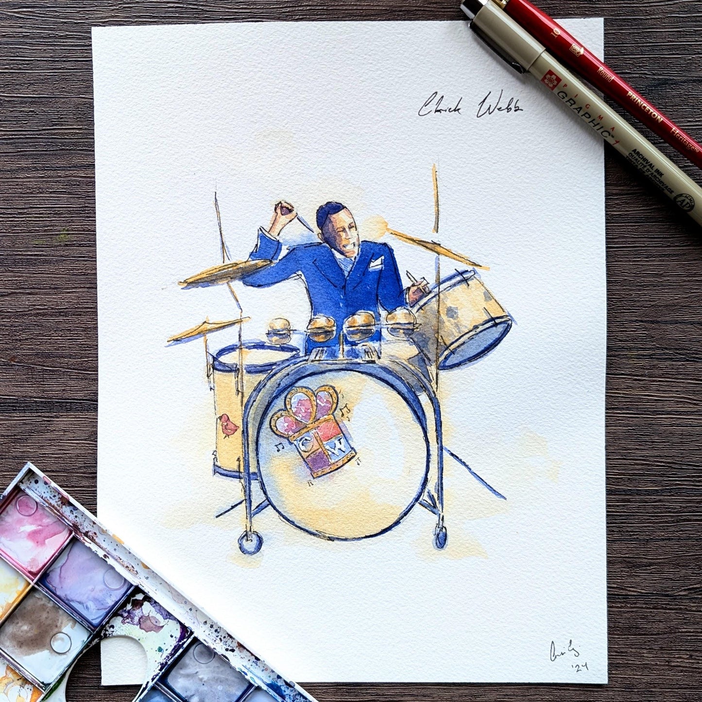 Chick Webb | Jazz Drummer | Watercolor Print
