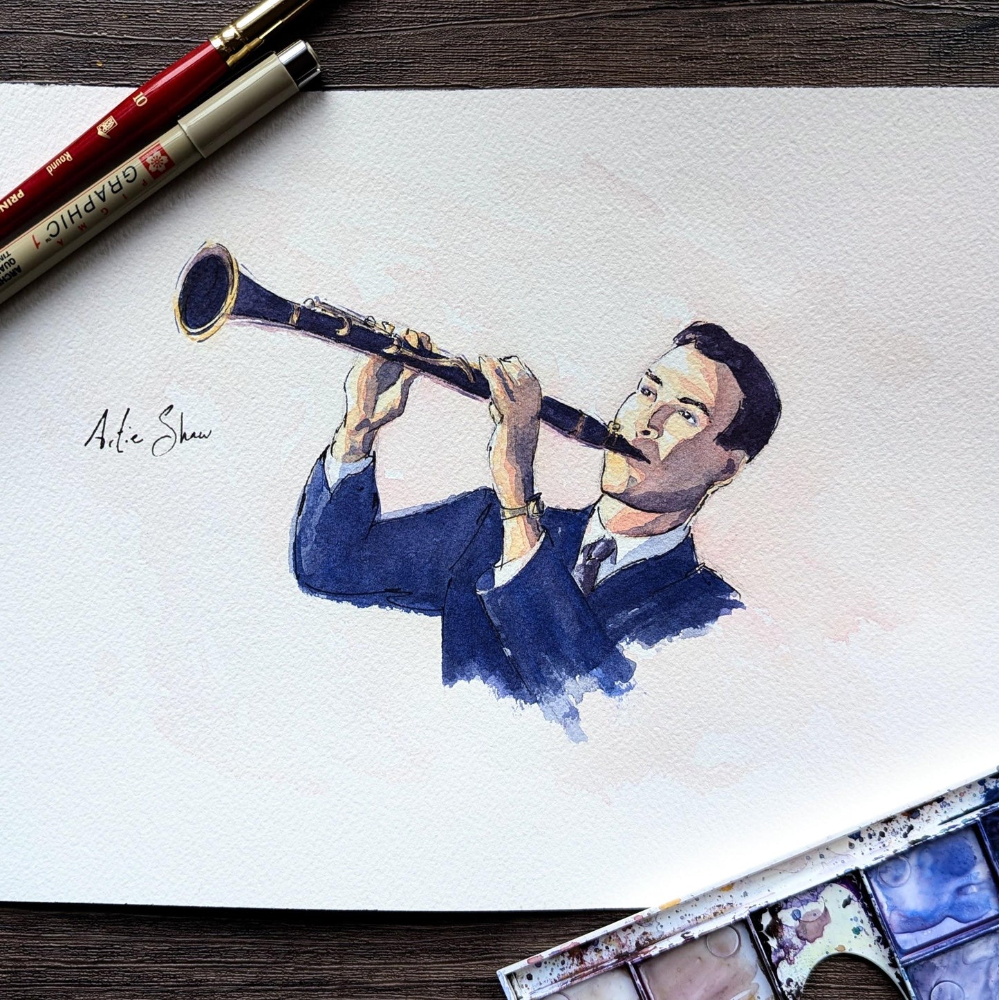 Artie Shaw | Jazz Clarinet | Watercolor Print