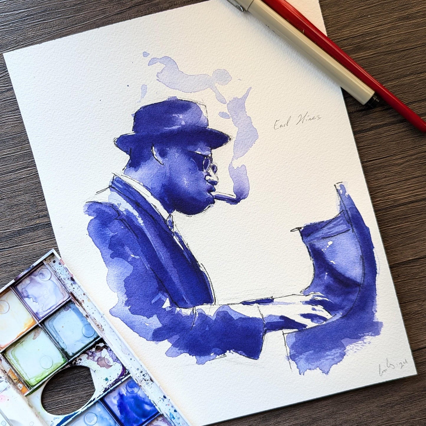 Earl Hines | Jazz Piano | Watercolor Print