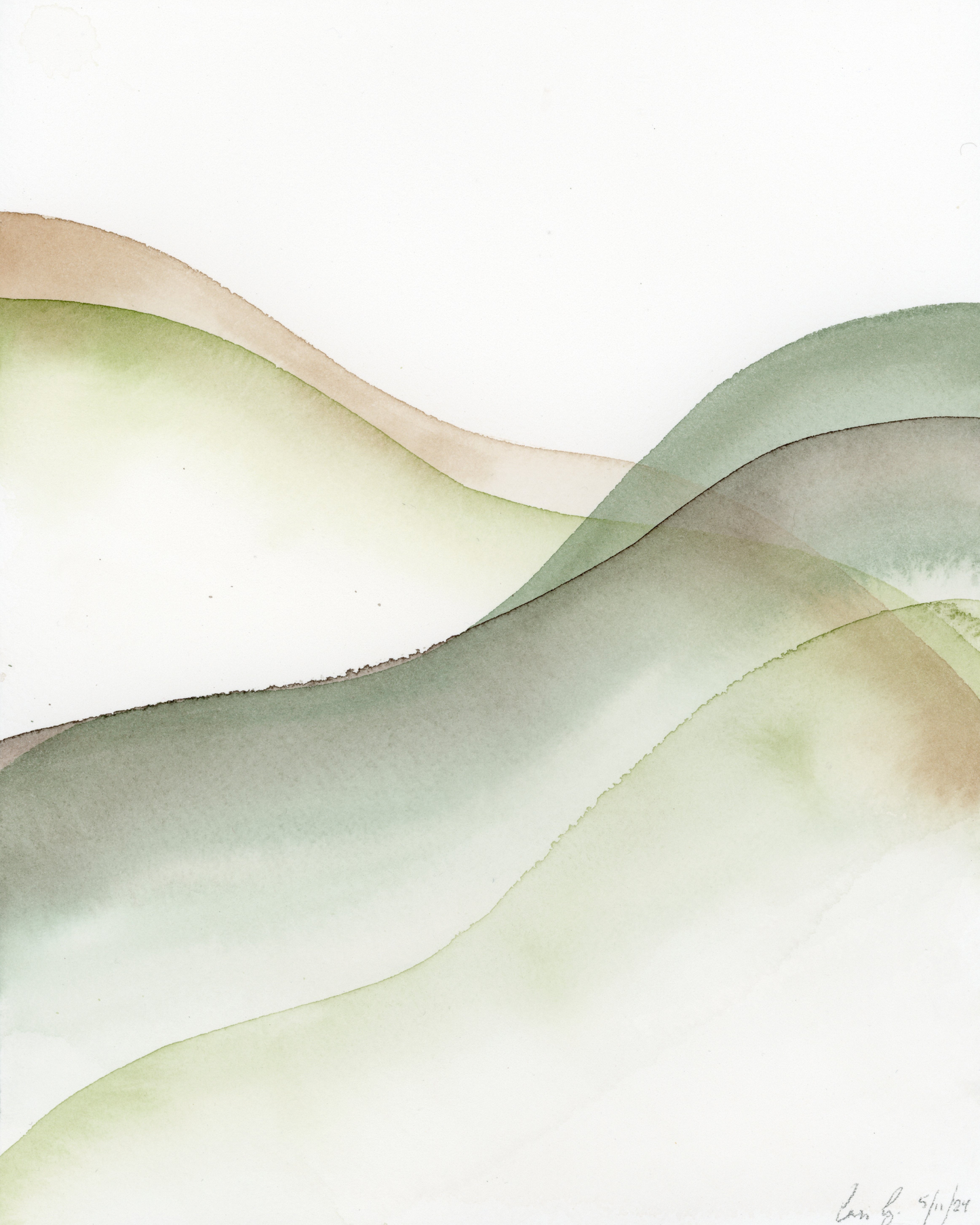 Watercolor Green Mountains | Original Painting