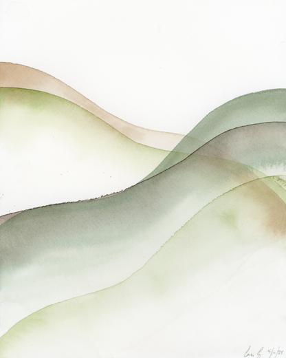 Watercolor Green Mountains | Original Painting