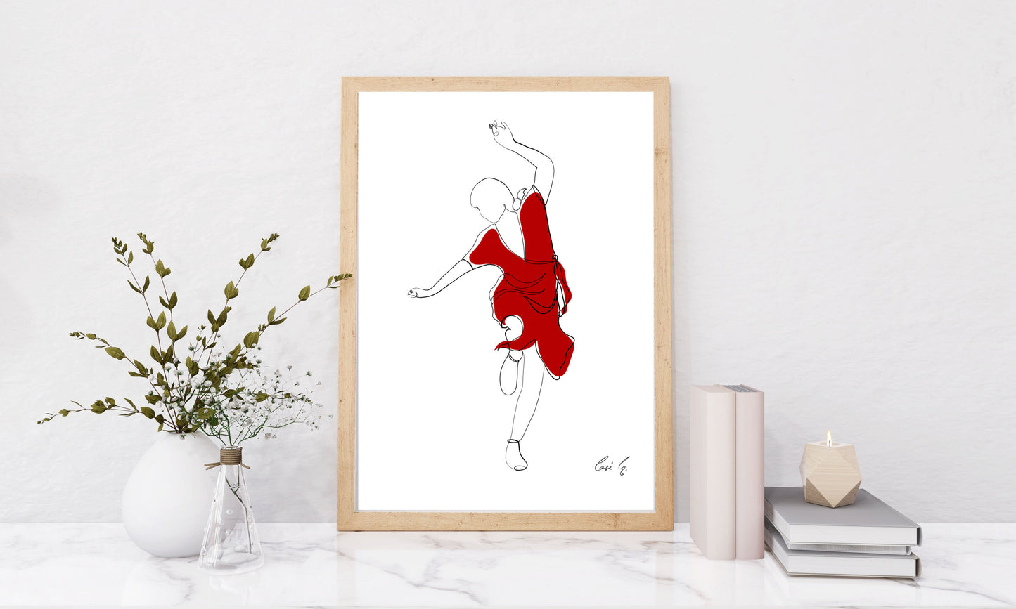 Minimalist Jazz Dance Print, One Line Drawing, Modern Wall Art, Giclee Print