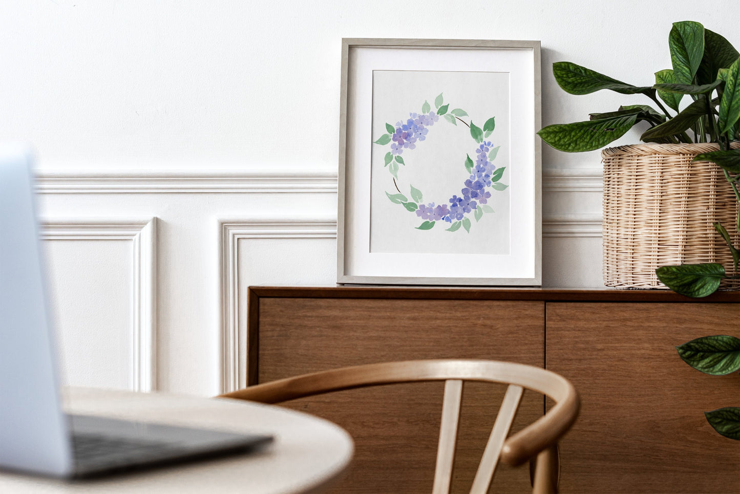 Watercolor Hydrangea Wreath Print