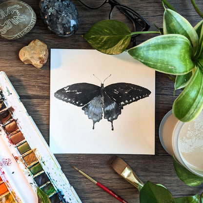 Black Butterfly Watercolor Print | Swallowtail Butterfly