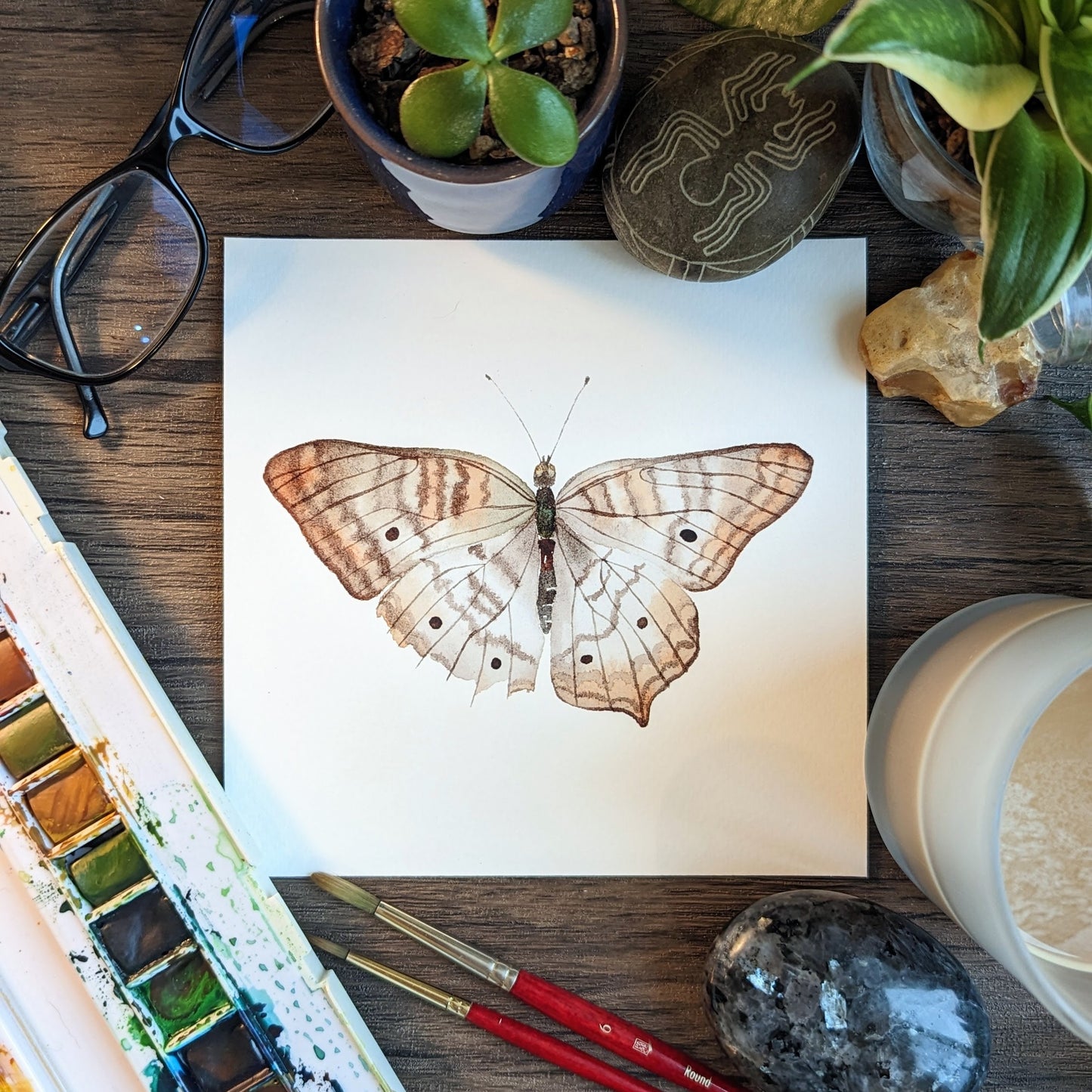 Watercolor Butterfly Print | White Peacock Butterfly