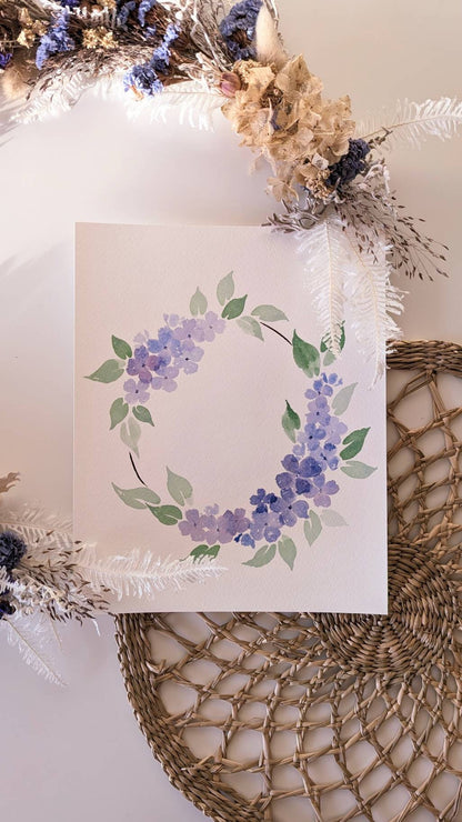 Watercolor Hydrangea Wreath Print