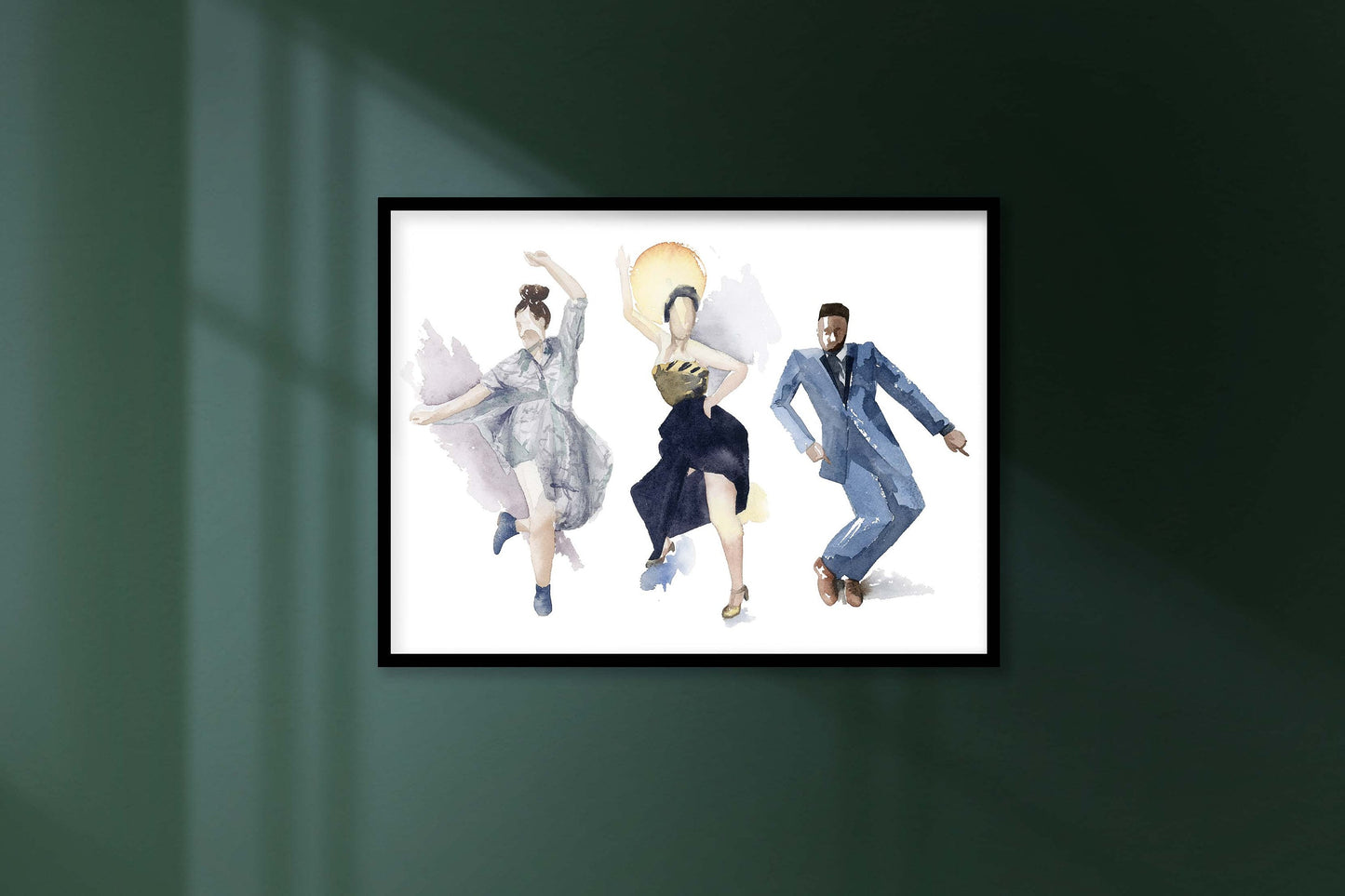 Minimalist Jazz Trio Dance Print, Watercolor Painting, Modern Wall Art, Giclee Print