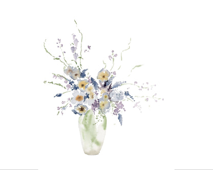 Blue Watercolor Flower Arrangement Print