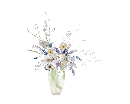 Blue Watercolor Flower Arrangement Print