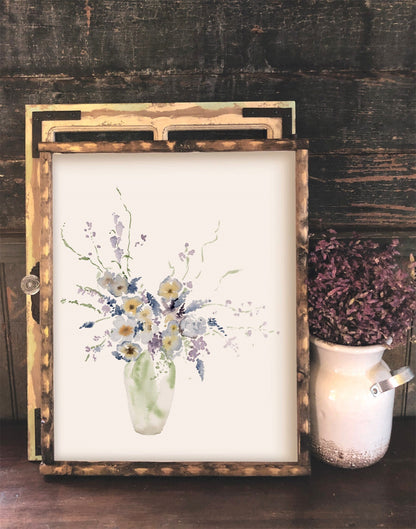 Blue Watercolor Flower Arrangement Print