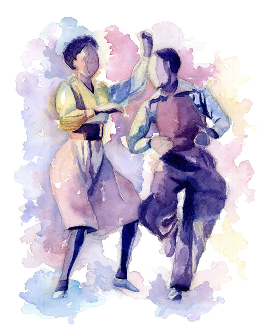 Swing Dance Watercolor Print | Leon James and Willa Mae Ricker | Jazz Dance | Lindy Hop