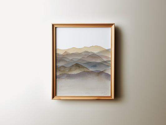 Calming Beige Mountains Watercolor Print