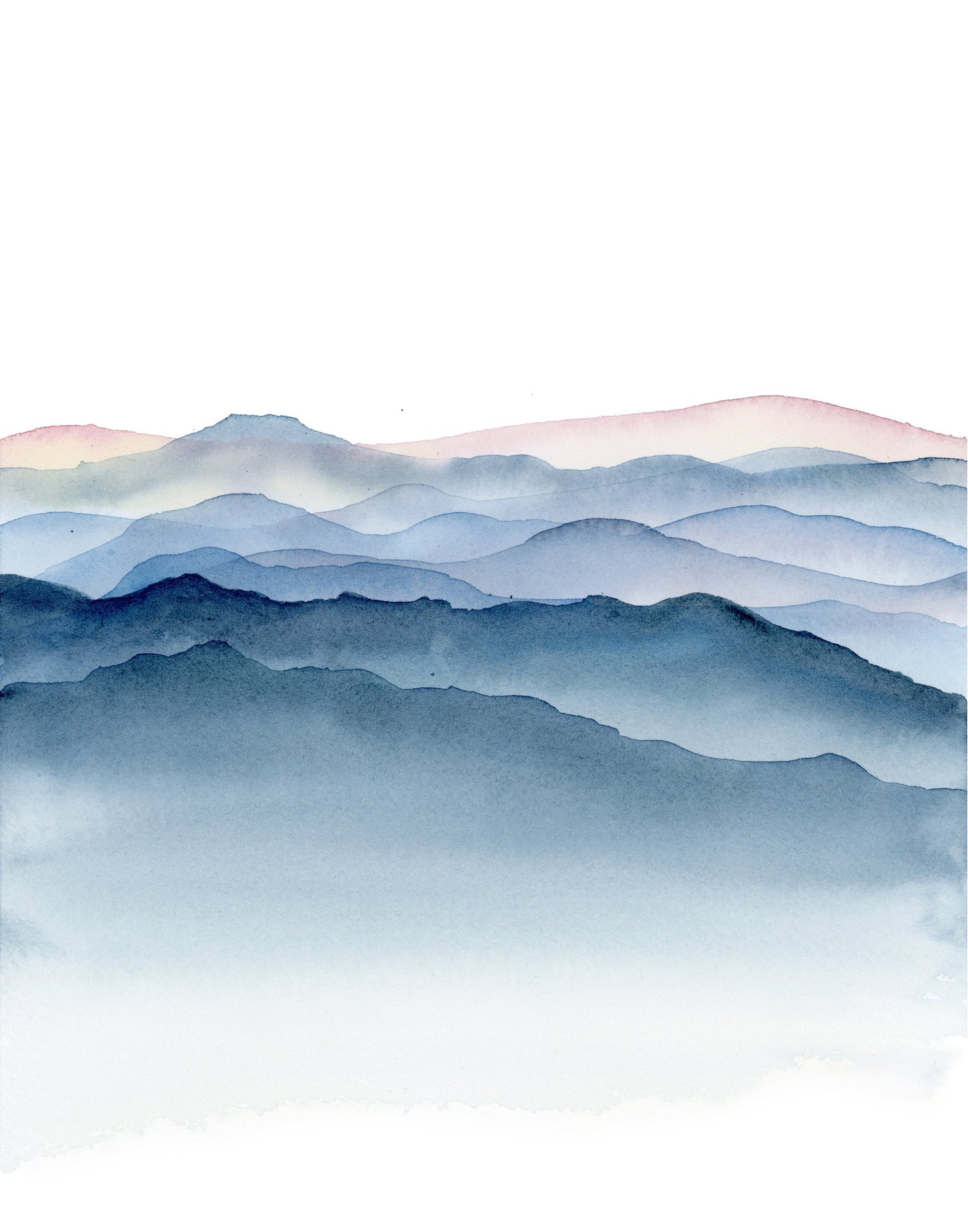 Calming Blue Misty Mountains Watercolor Print | Jiufen | Taiwan Mountains