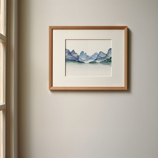 Calming Blue Misty Mountains Watercolor Print | Rocky Moutains | Banff and Jasper National Park