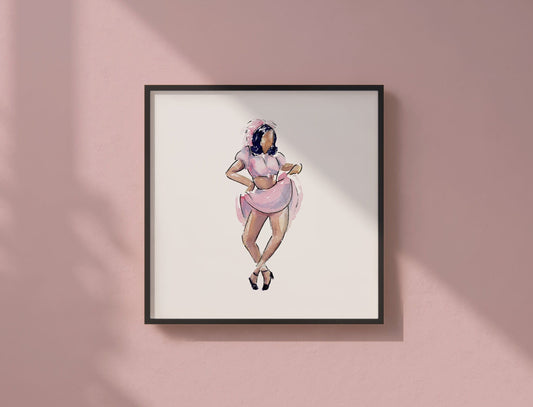 Watercolor Print | Mable Lee in Pink | 8x8 Jazz Dance Painting