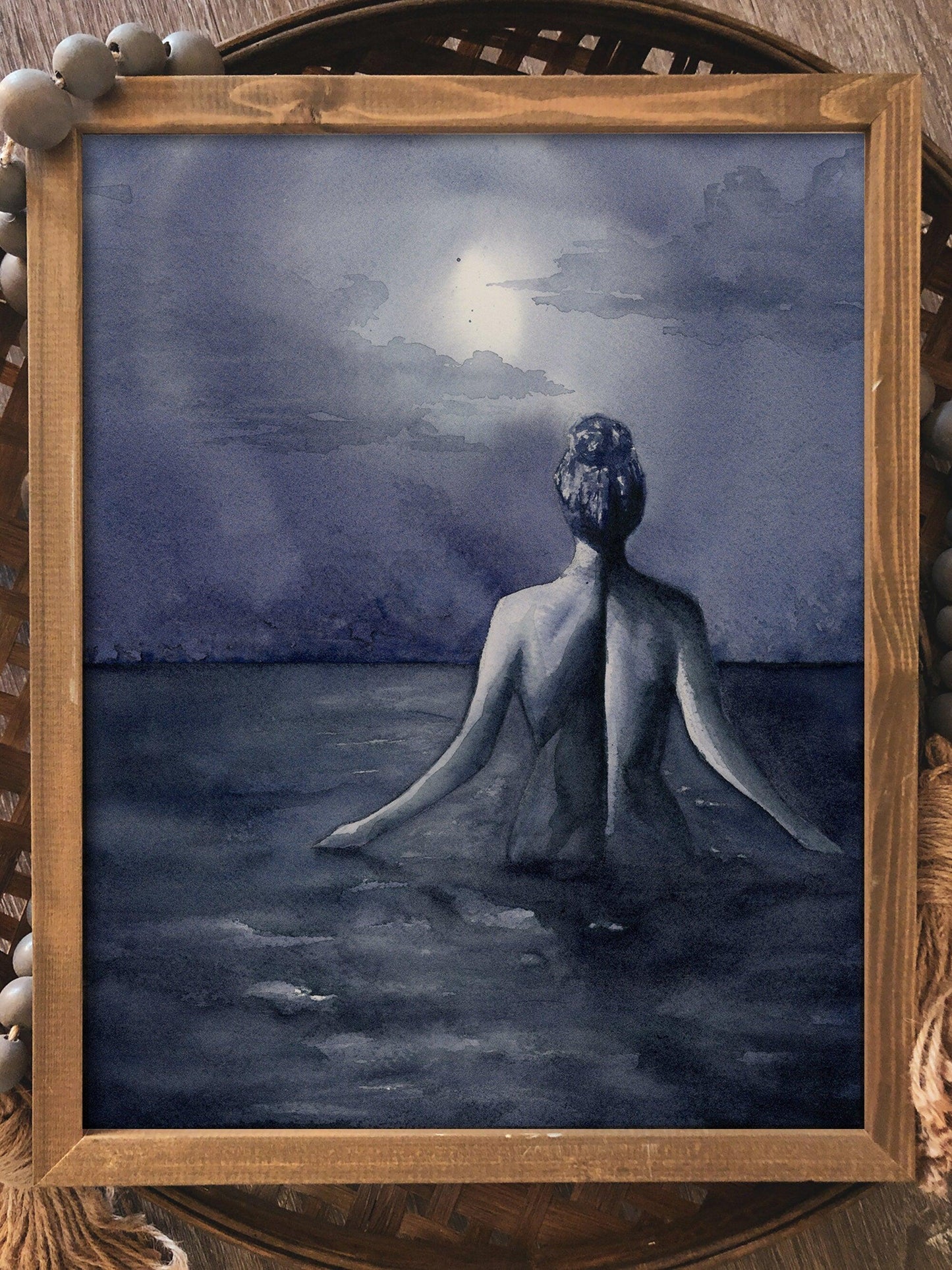 Moonlit Woman in Water - Watercolor Print