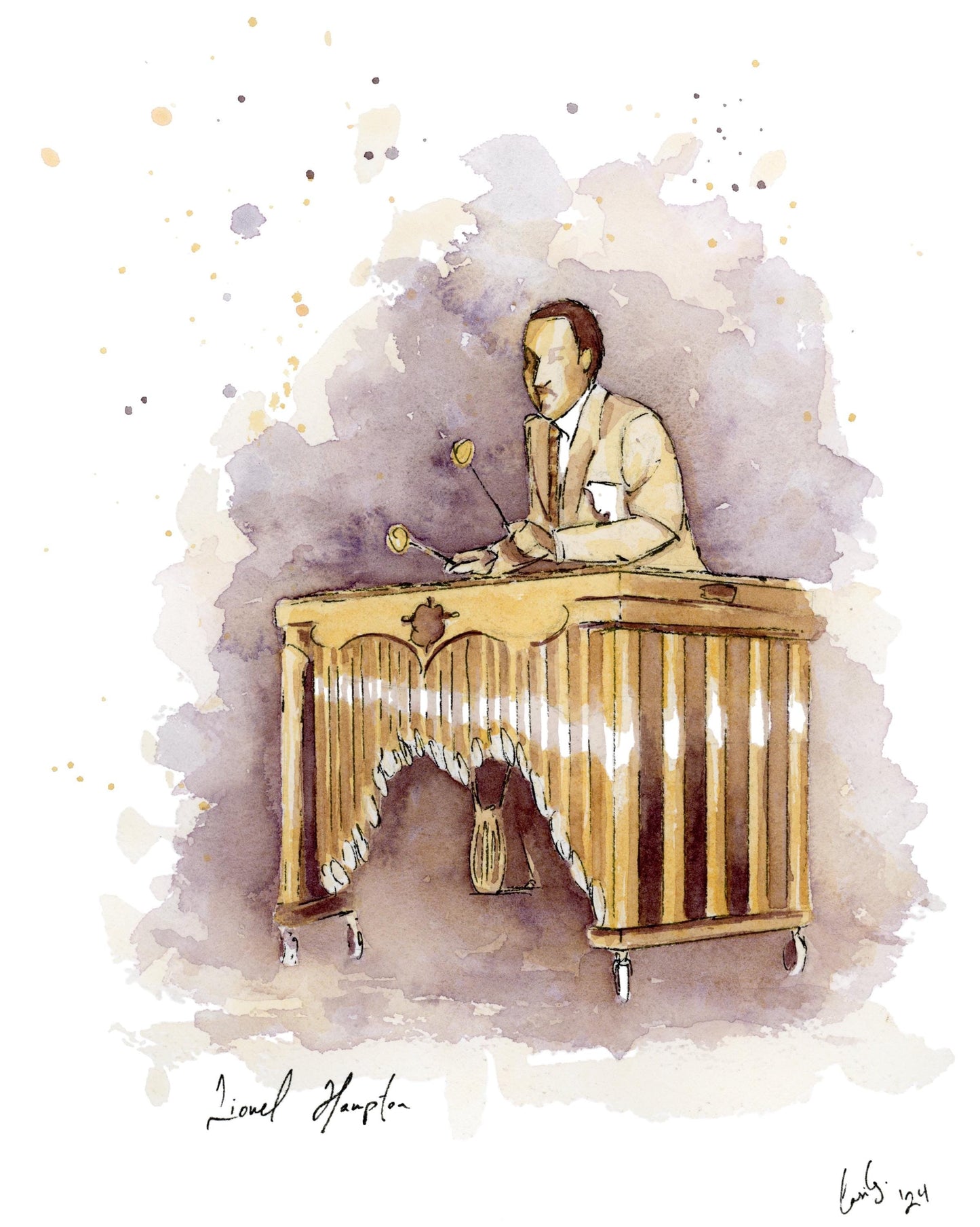 Lionel Hampton | Jazz Vibraphone | Watercolor Print