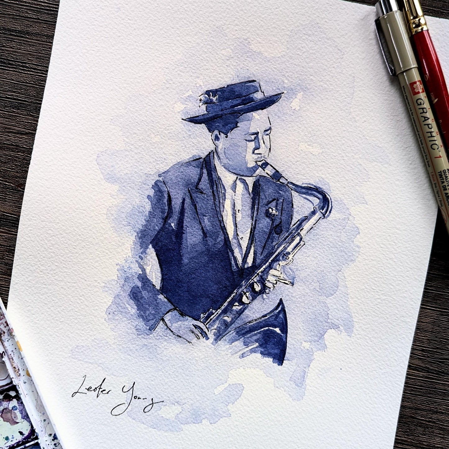 Lester Young | Saxophone | Watercolor Print