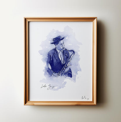 Lester Young | Saxophone | Watercolor Print